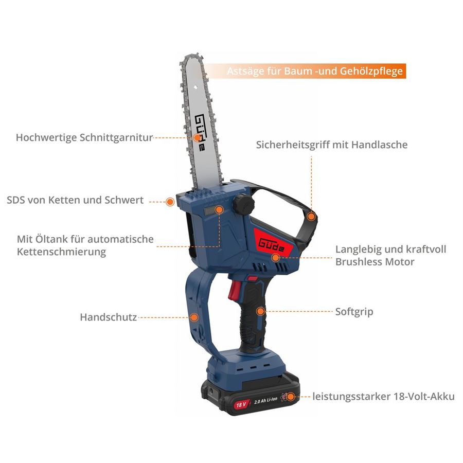 GÜDE GMK 18-201-05 AKUMULÁTOROVÁ ŘETĚZOVÁ PILKA 18V / 2,0Ah - 58625